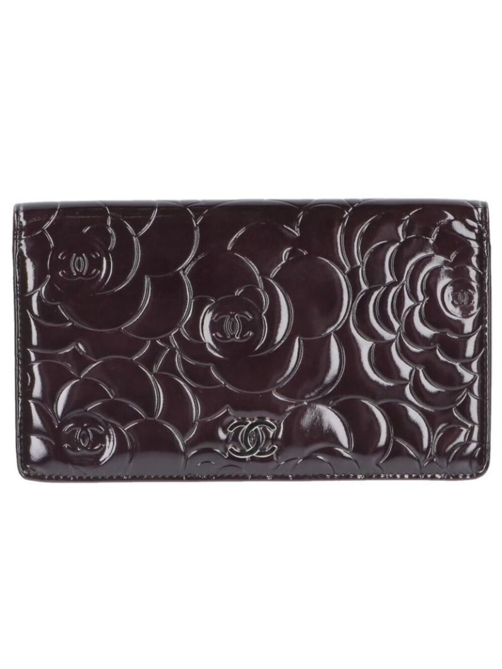 Chanel Camellia CC Logo Enamel Patent Leather Wallet